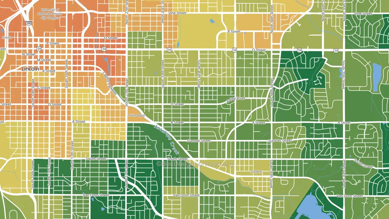 40th and A, Lincoln, NE block-group voter-turnout map