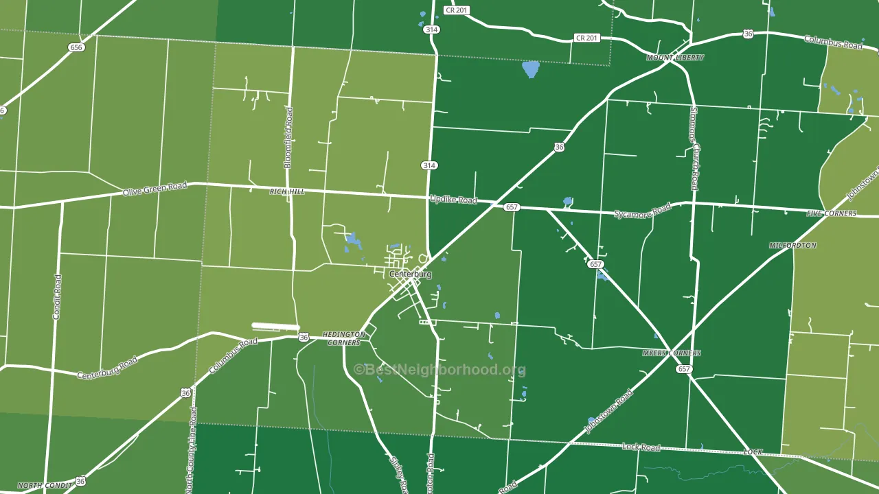 43011, OH block-group voter-turnout map
