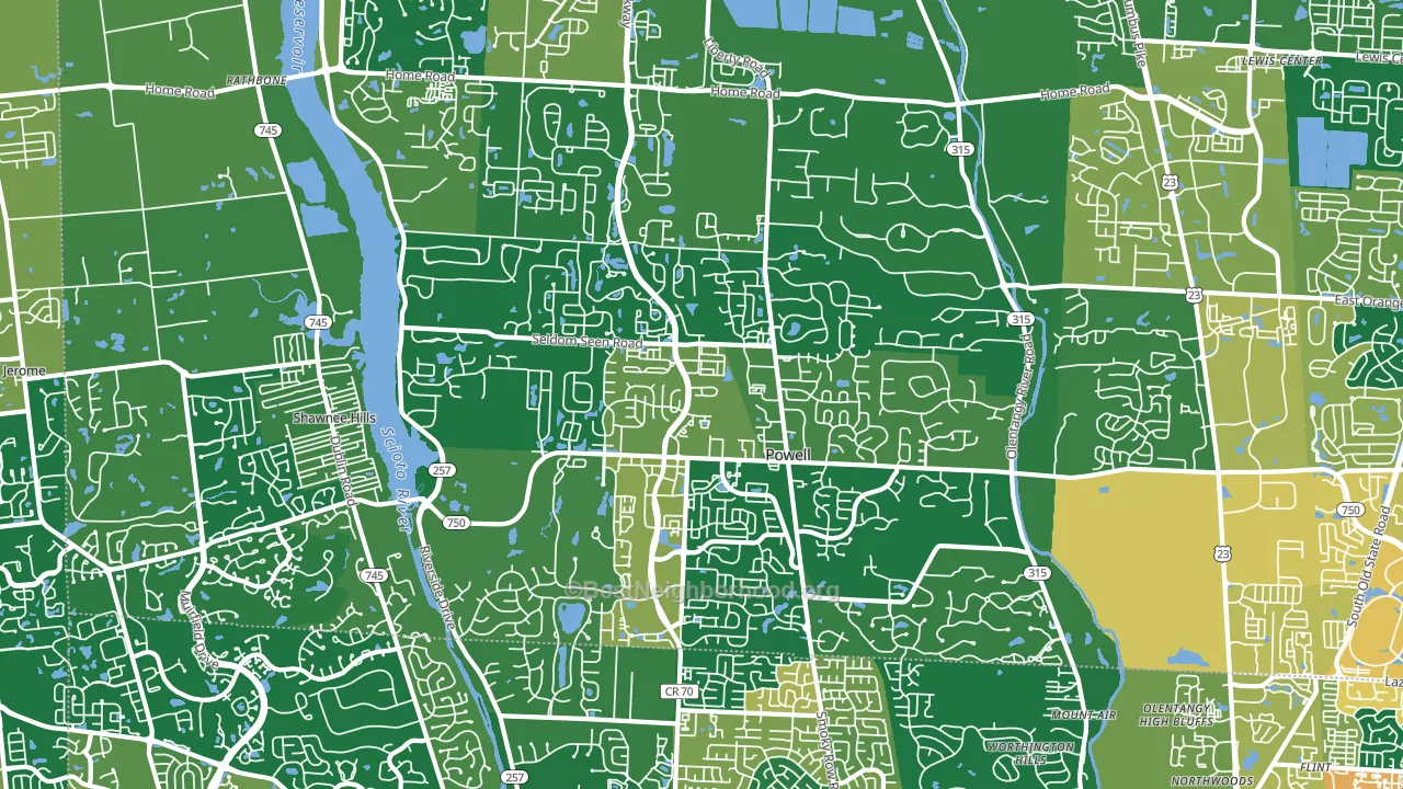 43065, OH block-group voter-turnout map