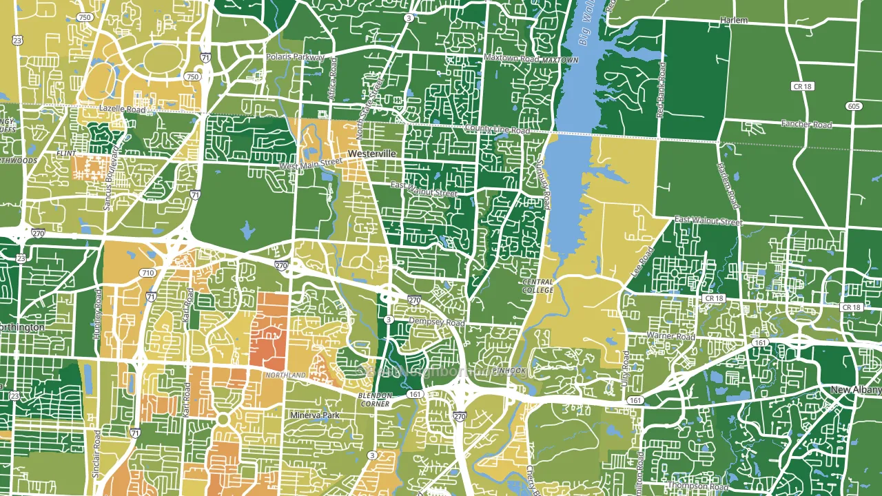 43081, OH block-group voter-turnout map