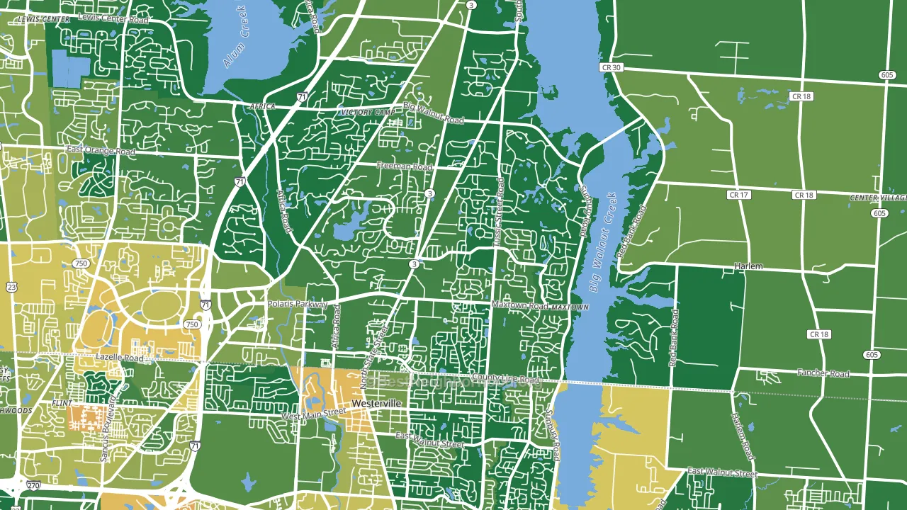 43082, OH block-group voter-turnout map