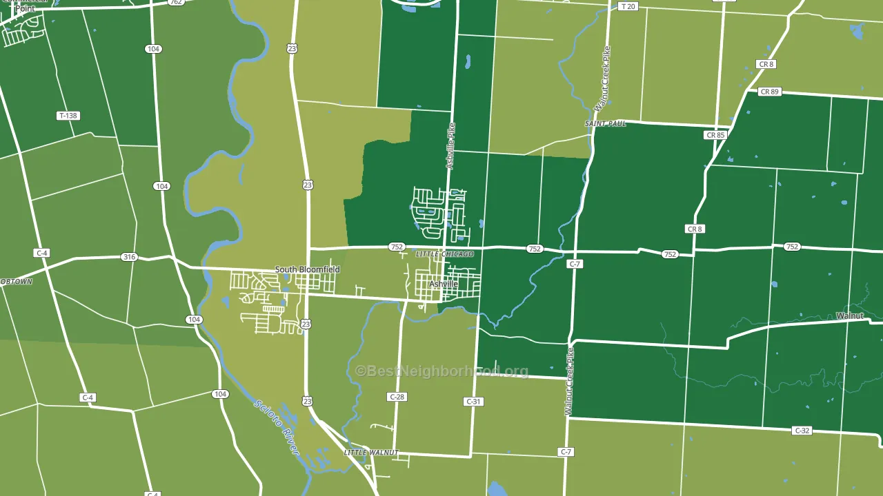 43103, OH block-group voter-turnout map