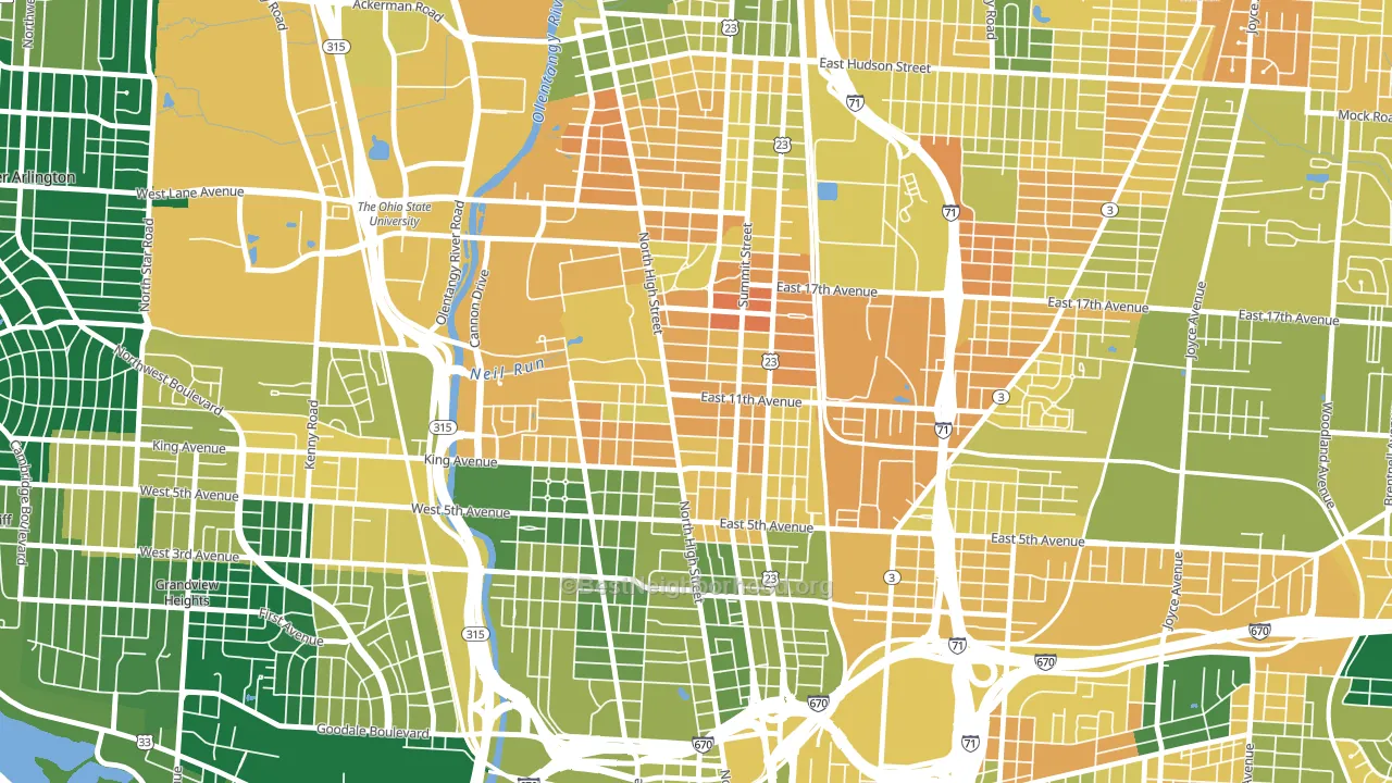 43201, OH block-group voter-turnout map