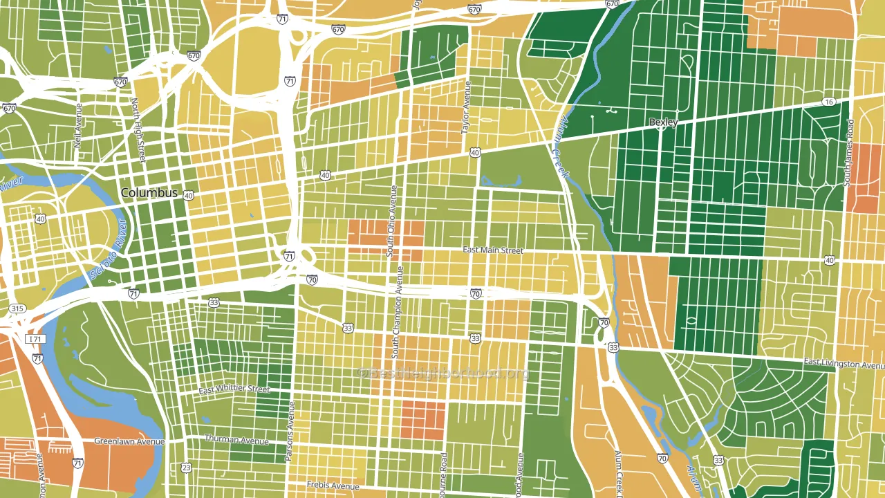 43205, OH block-group voter-turnout map