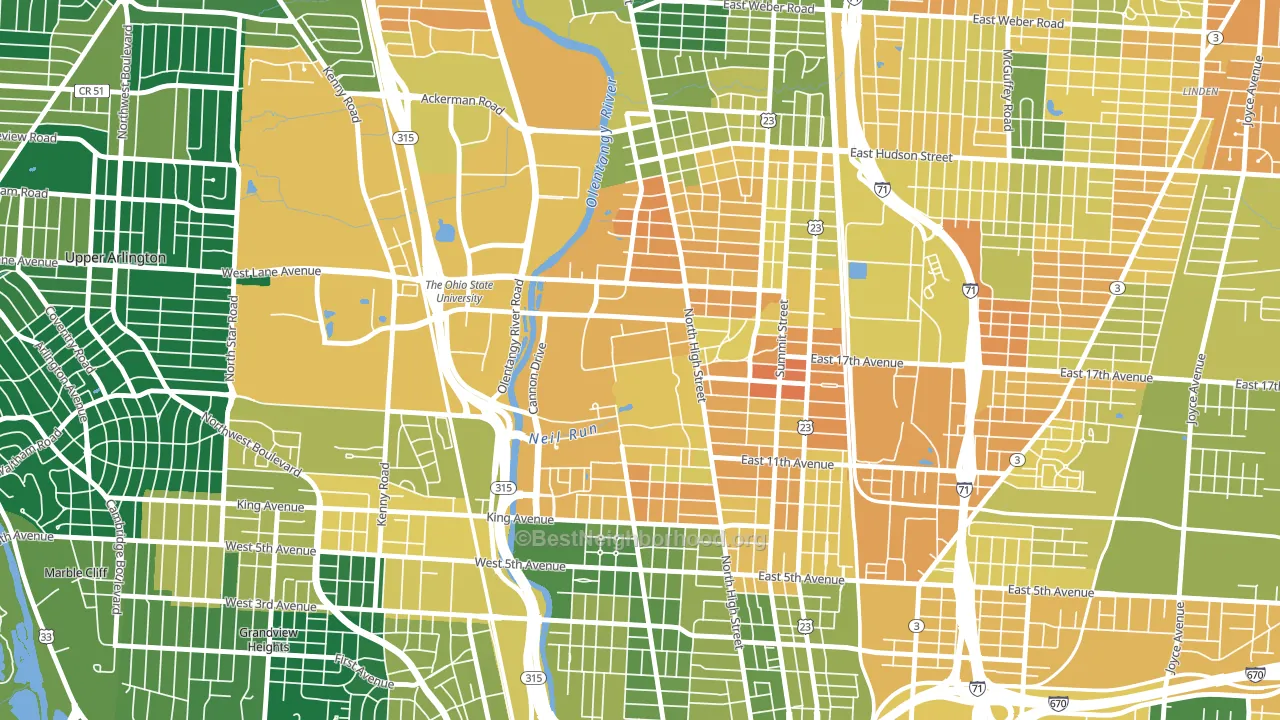 43210, OH block-group voter-turnout map