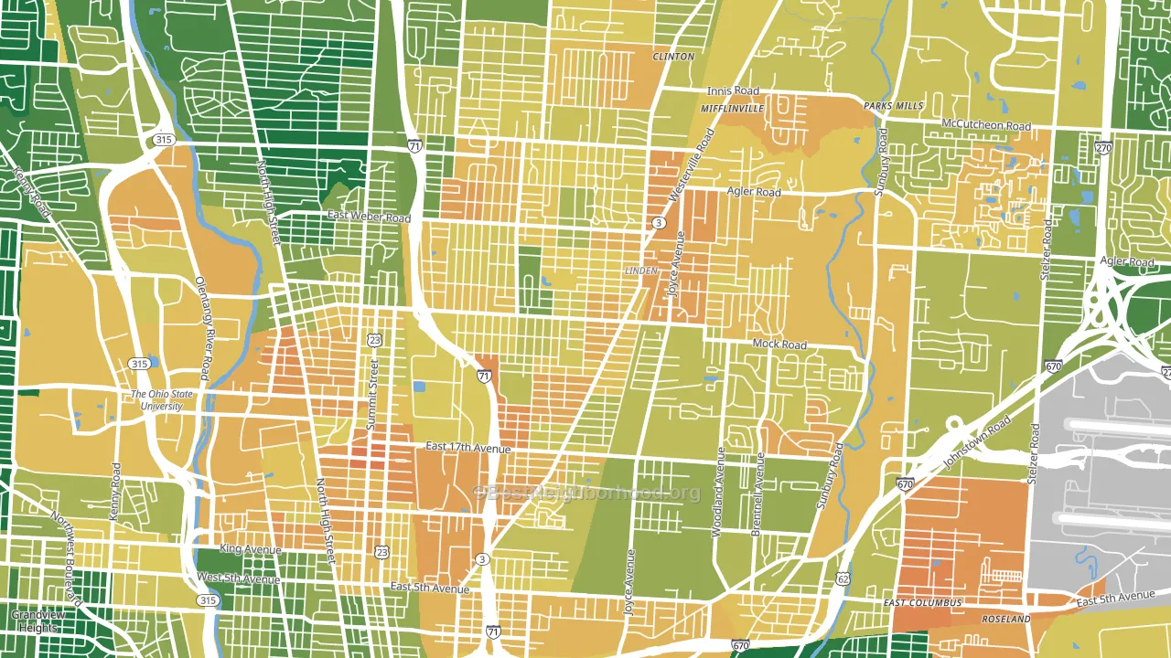 43211, OH block-group voter-turnout map