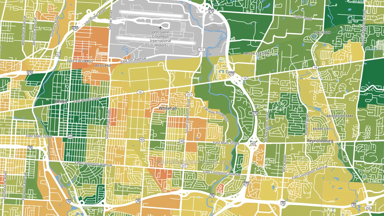 43213, OH block-group voter-turnout map