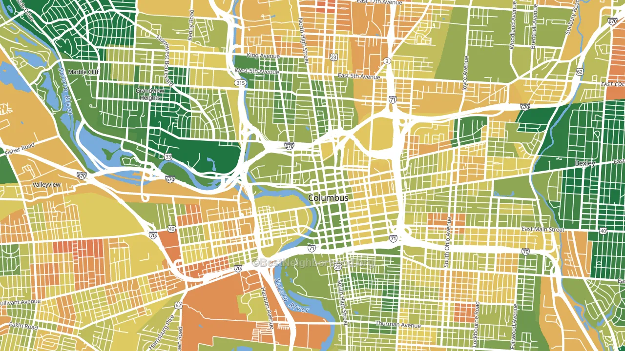 43215, OH block-group voter-turnout map