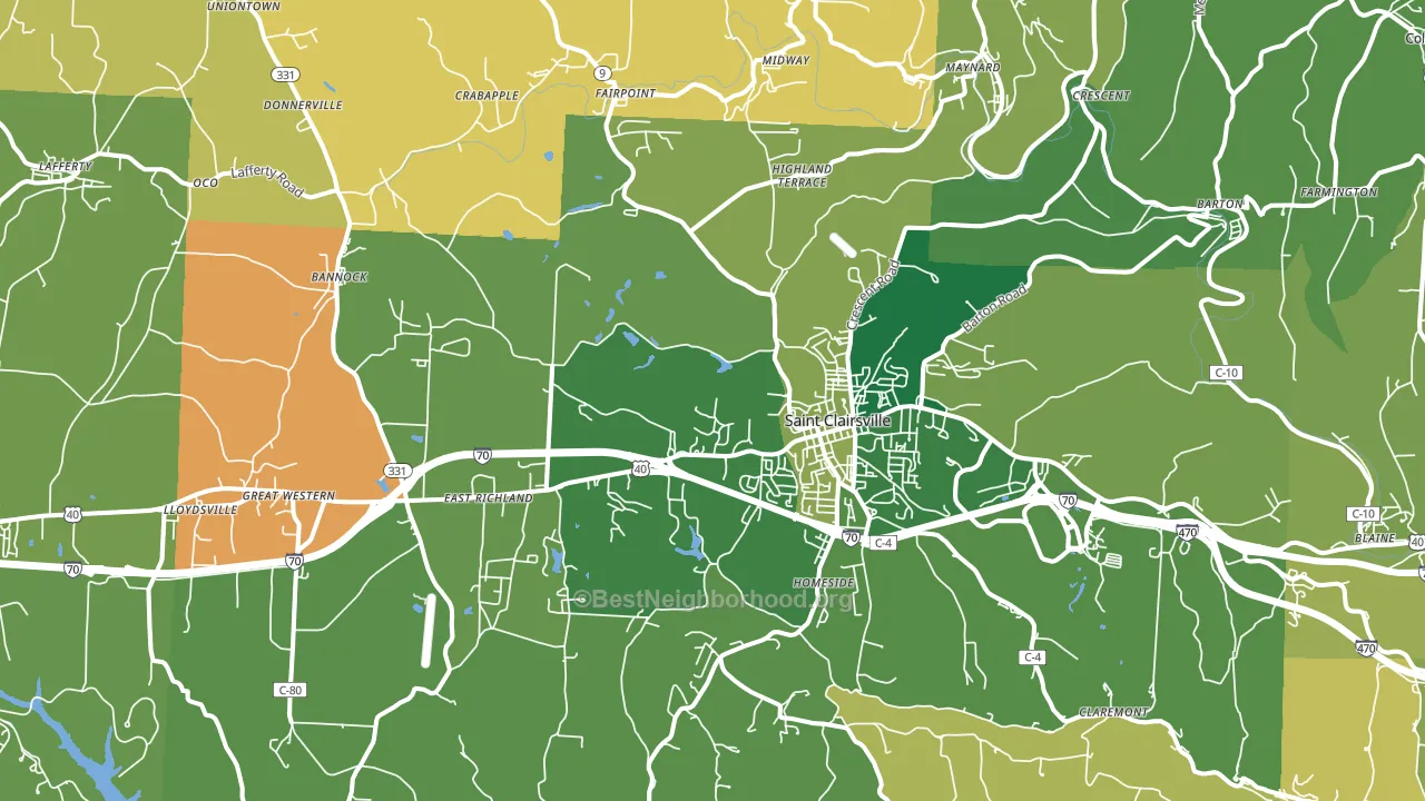 43950, OH block-group voter-turnout map