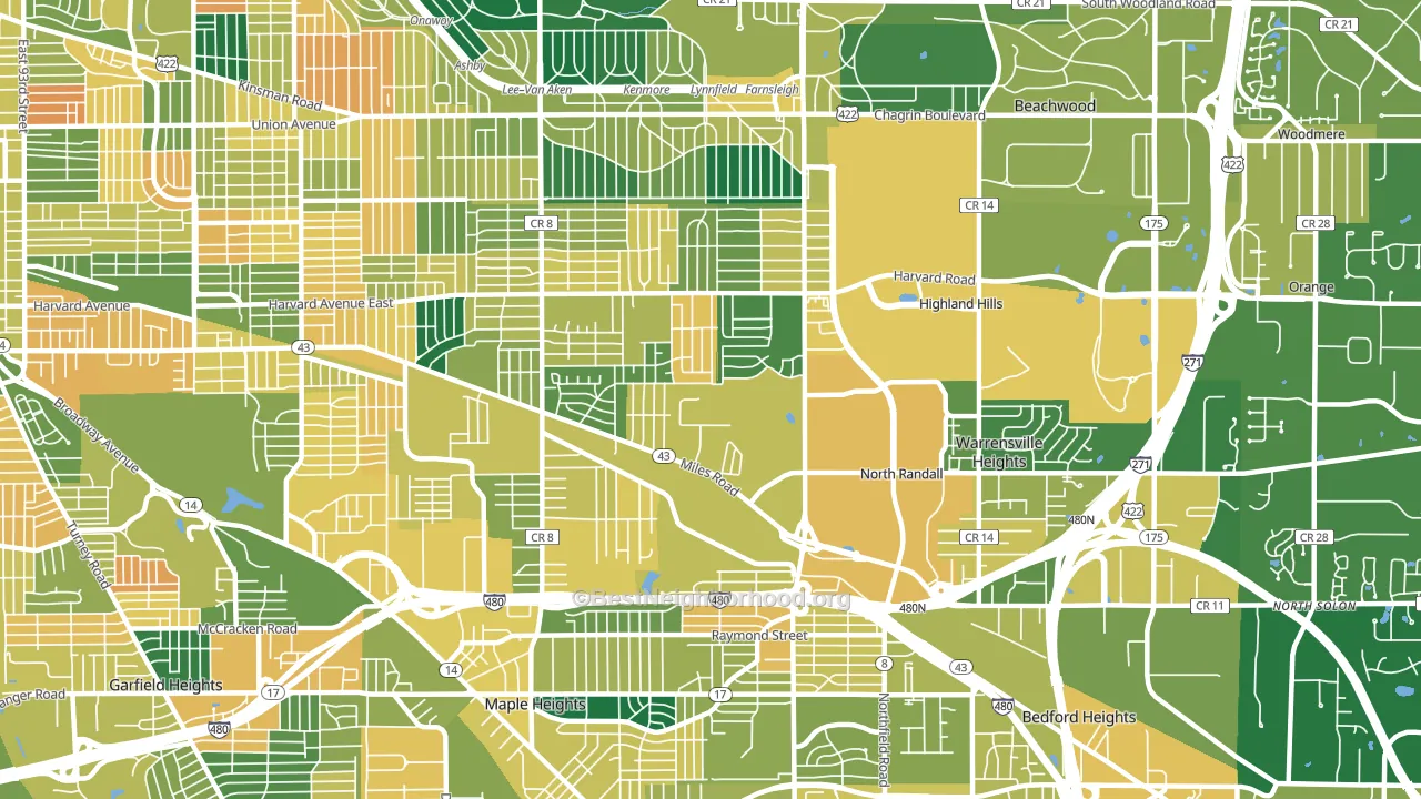 44128, OH block-group voter-turnout map