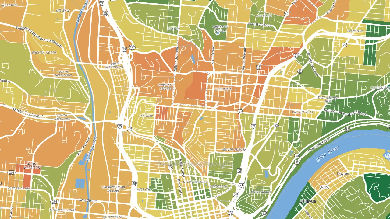 45219, OH block-group voter-turnout map
