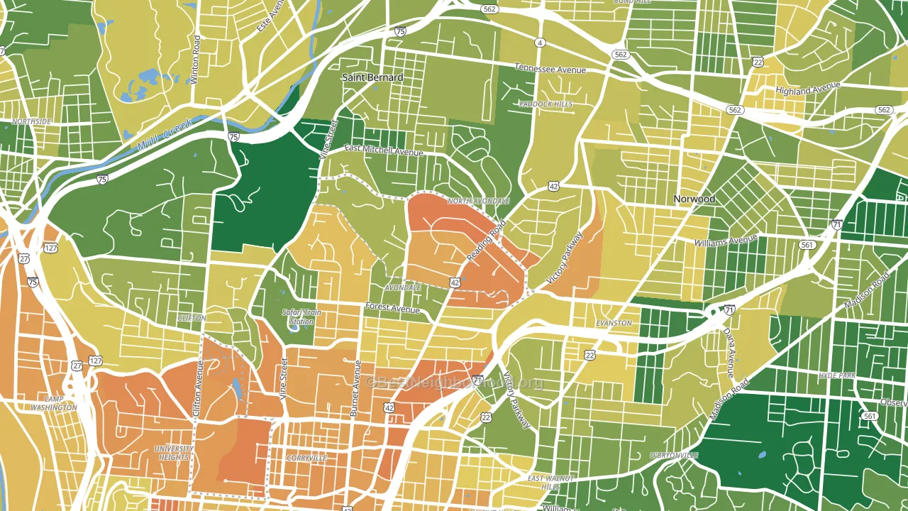 45229, OH block-group voter-turnout map