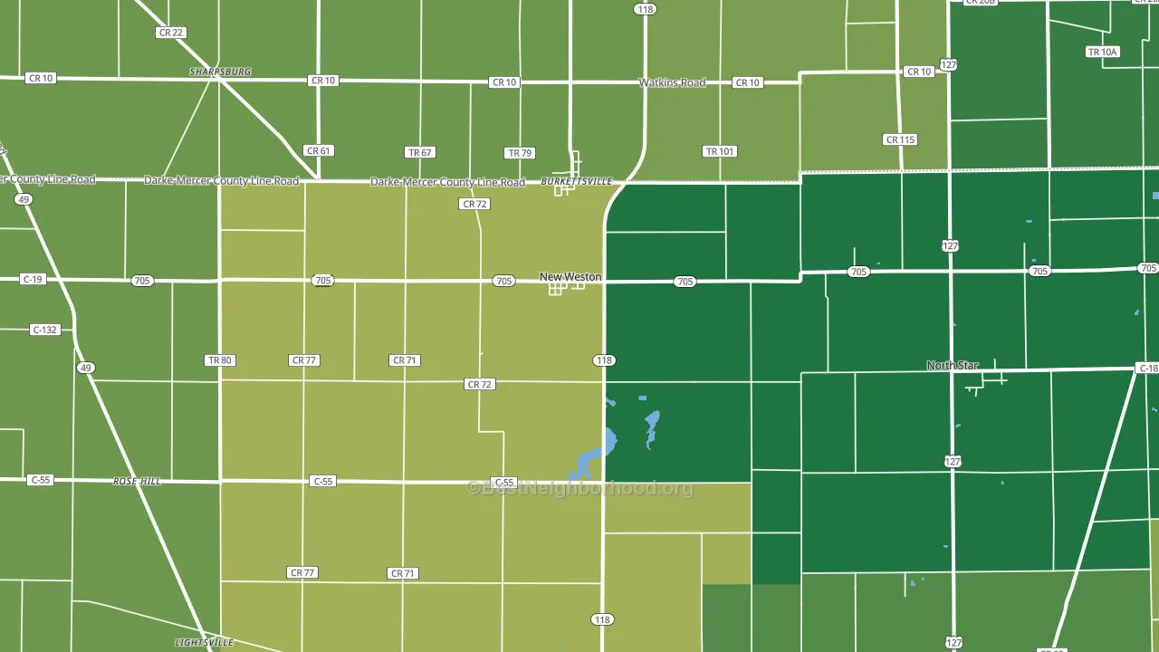 45348, OH block-group voter-turnout map