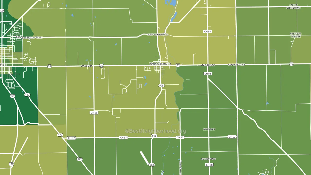 45381, OH block-group voter-turnout map