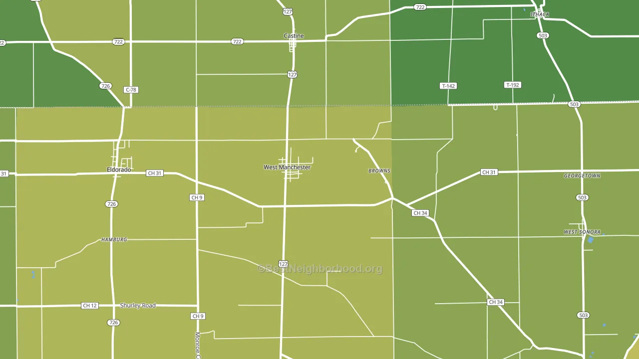 45382, OH block-group voter-turnout map
