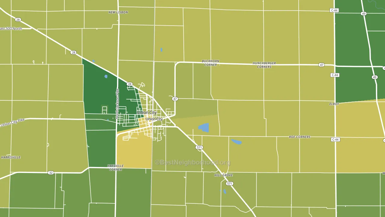 45390, OH block-group voter-turnout map