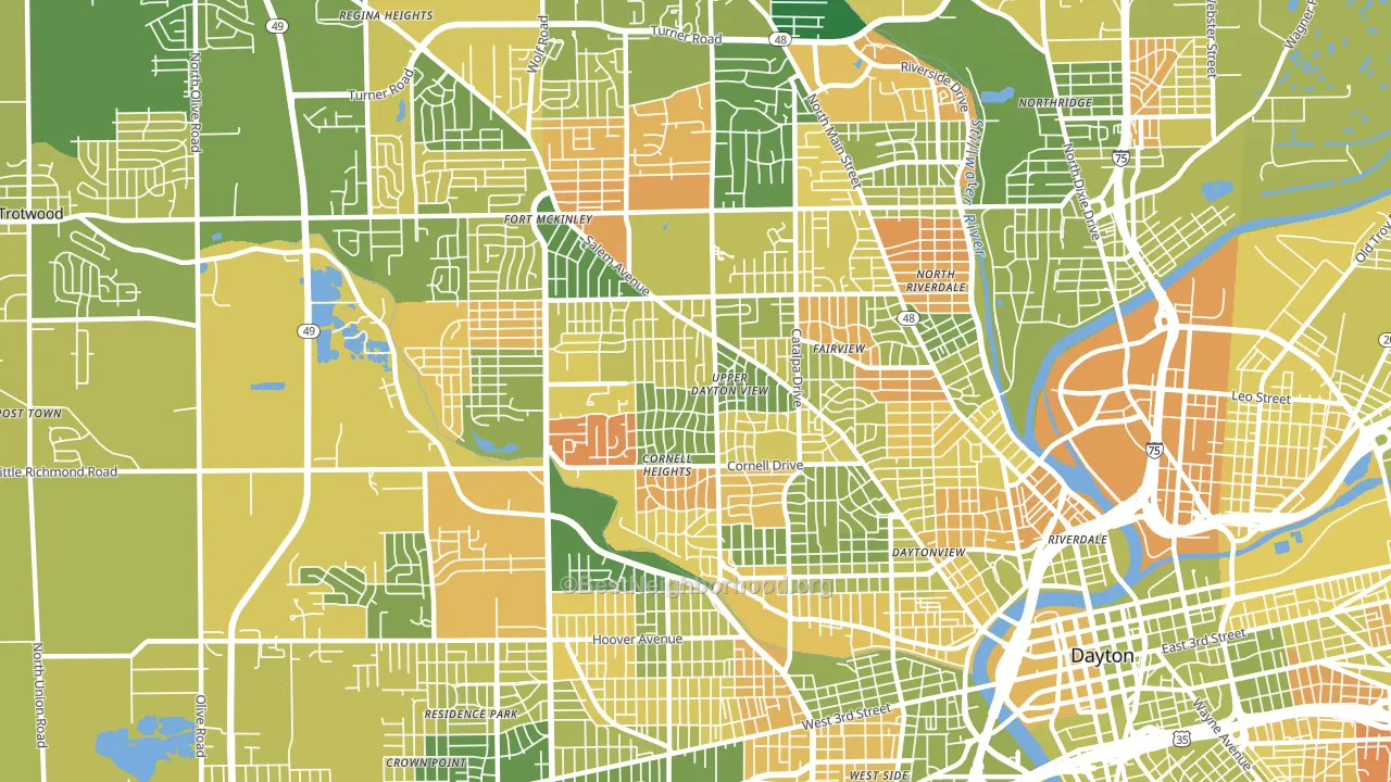 45406, OH block-group voter-turnout map