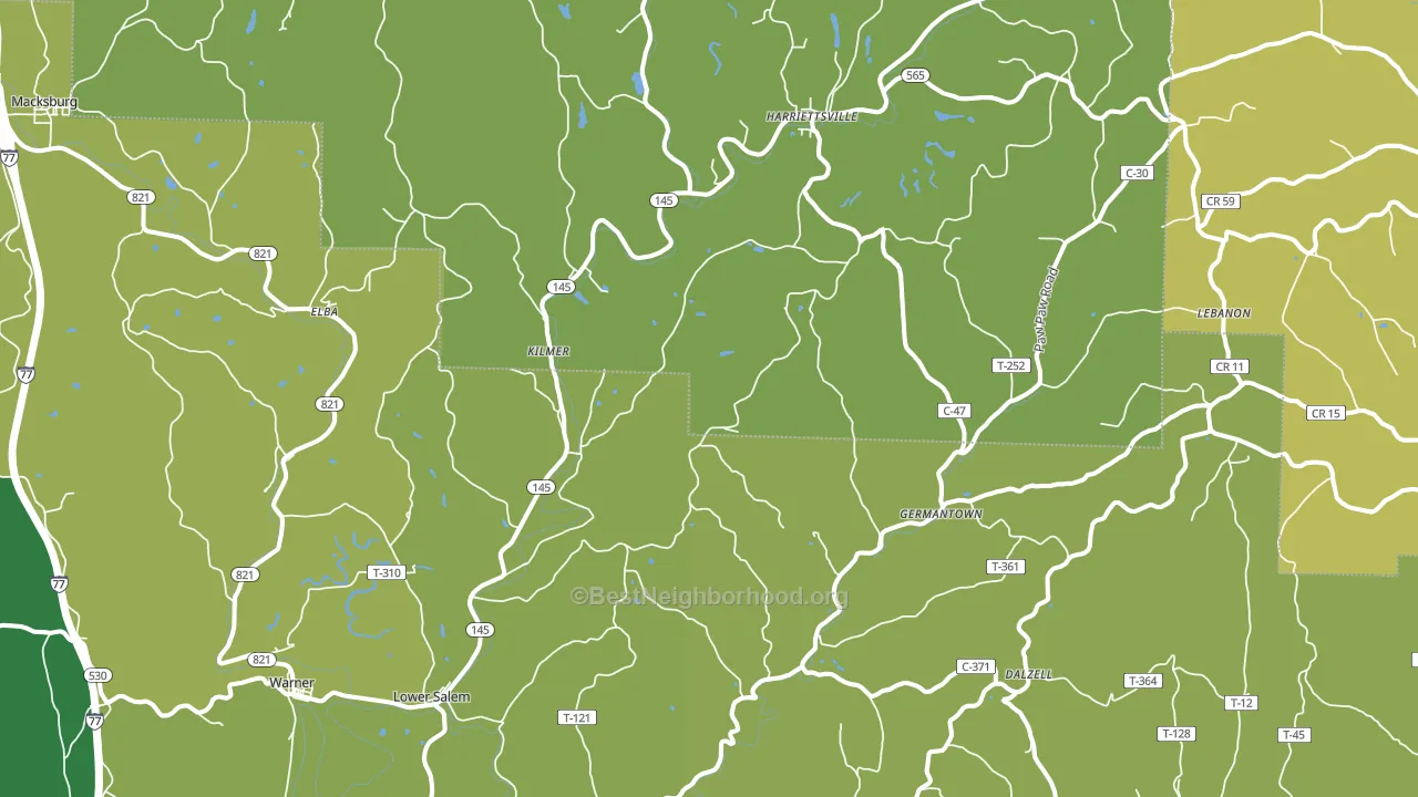 45745, OH block-group voter-turnout map