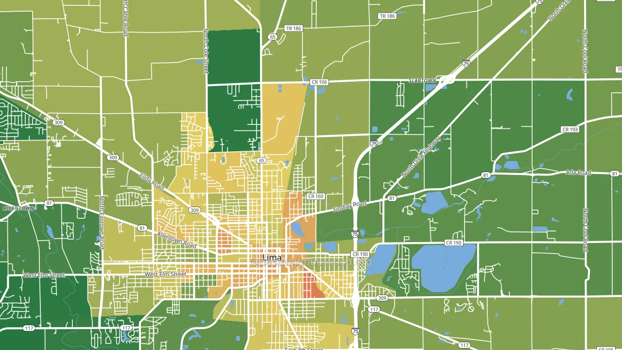 45801, OH block-group voter-turnout map