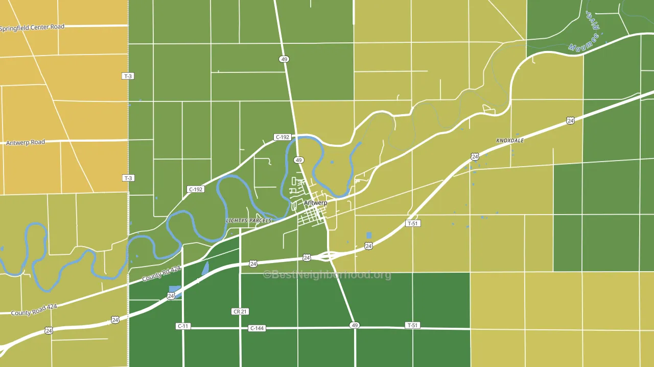 45813, OH block-group voter-turnout map