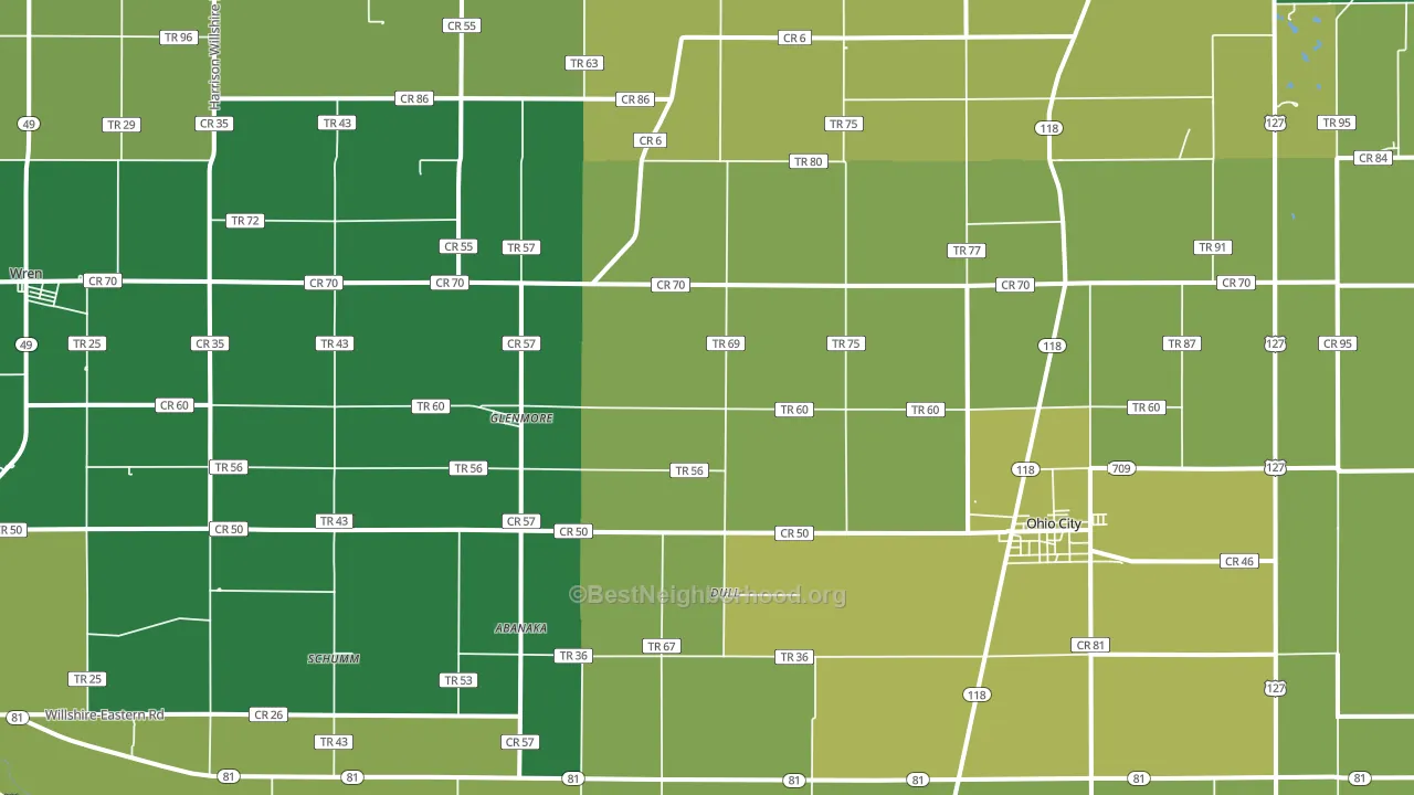 45874, OH block-group voter-turnout map