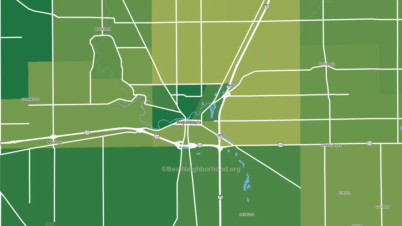 45895, OH block-group voter-turnout map