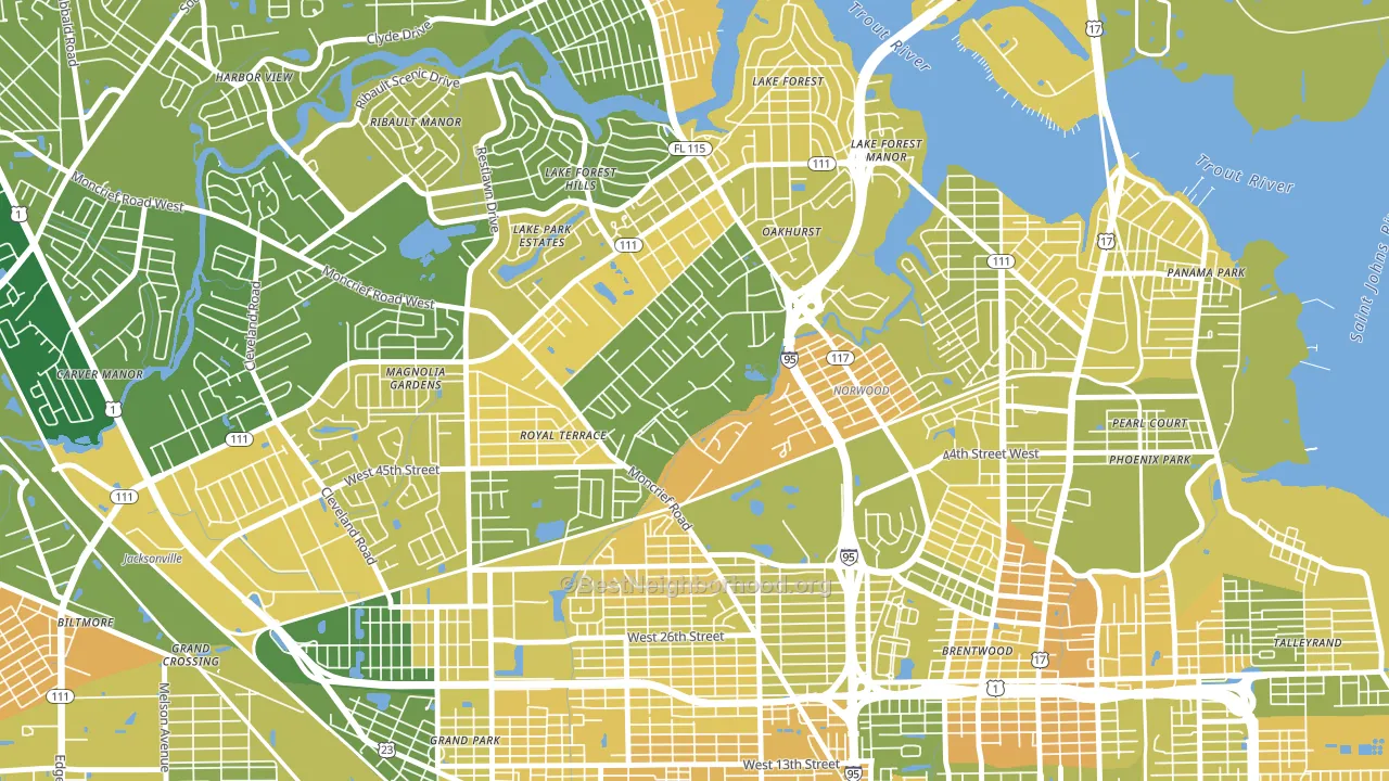 45th and Moncrief, Jacksonville, FL block-group voter-turnout map