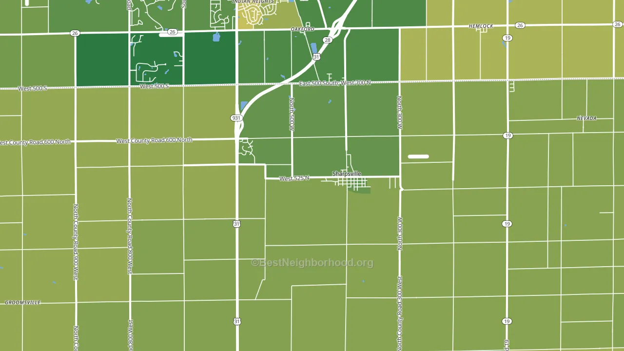 46068, IN block-group voter-turnout map
