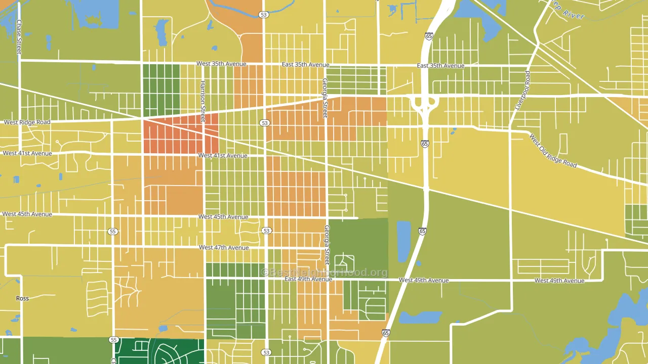 46409, IN block-group voter-turnout map