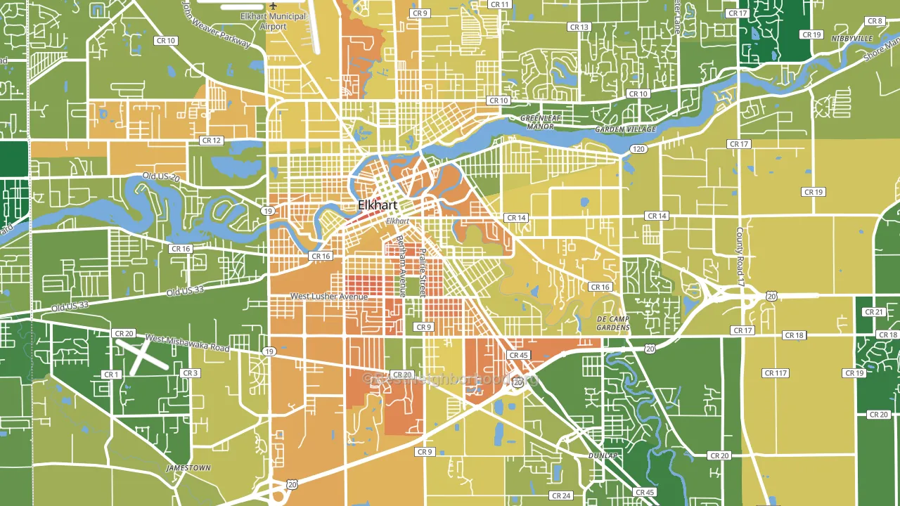 46516, IN block-group voter-turnout map