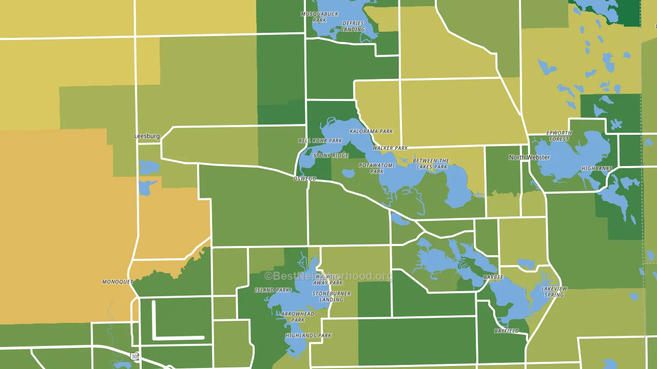 46538, IN block-group voter-turnout map