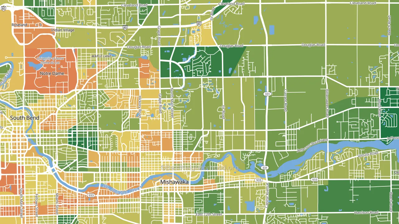 46545, IN block-group voter-turnout map