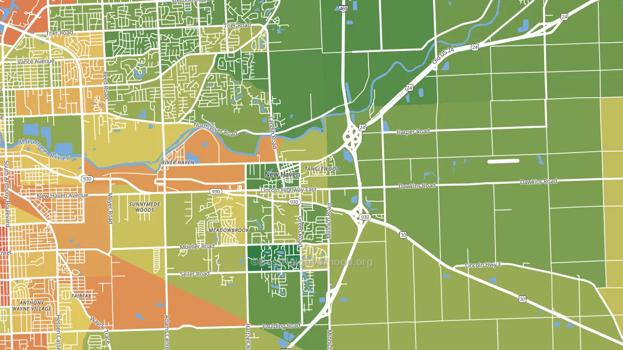 46774, IN block-group voter-turnout map