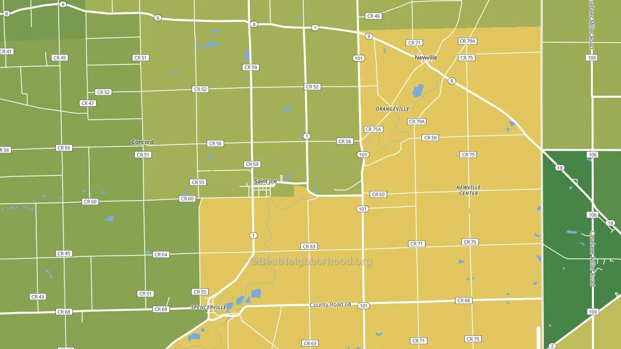 46785, IN block-group voter-turnout map