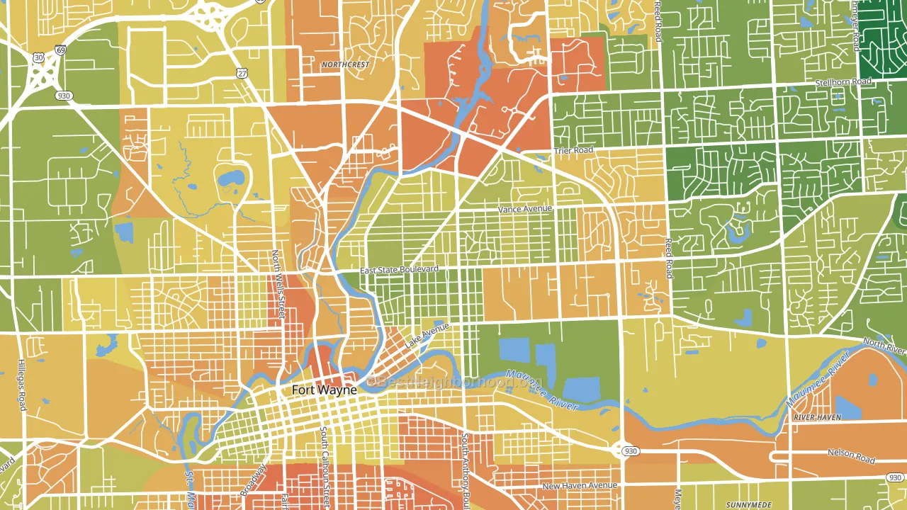 46805, IN block-group voter-turnout map