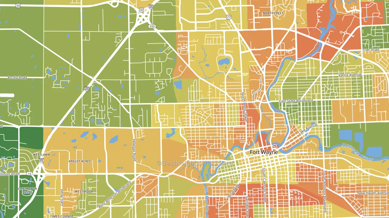 46808, IN block-group voter-turnout map