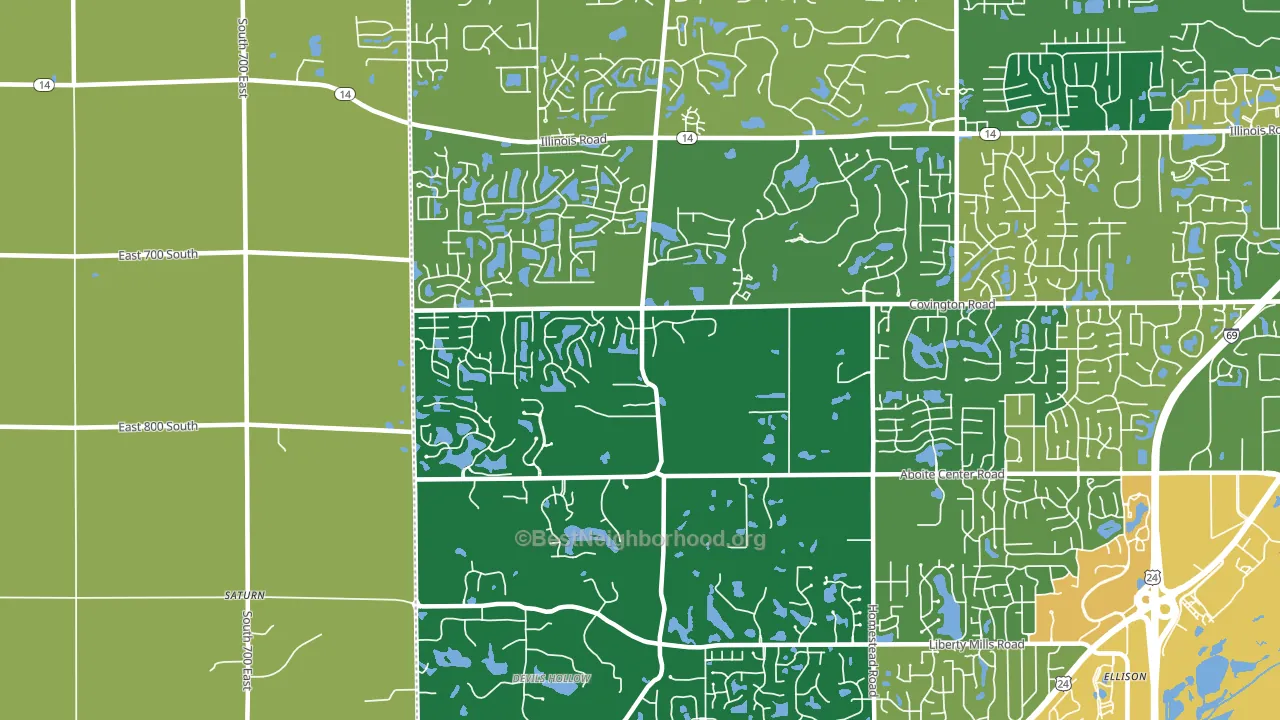 46814, IN block-group voter-turnout map