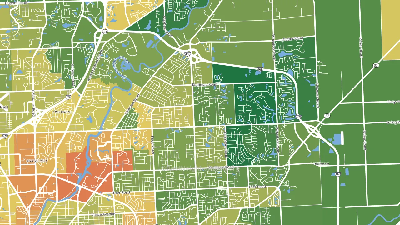 46835, IN block-group voter-turnout map