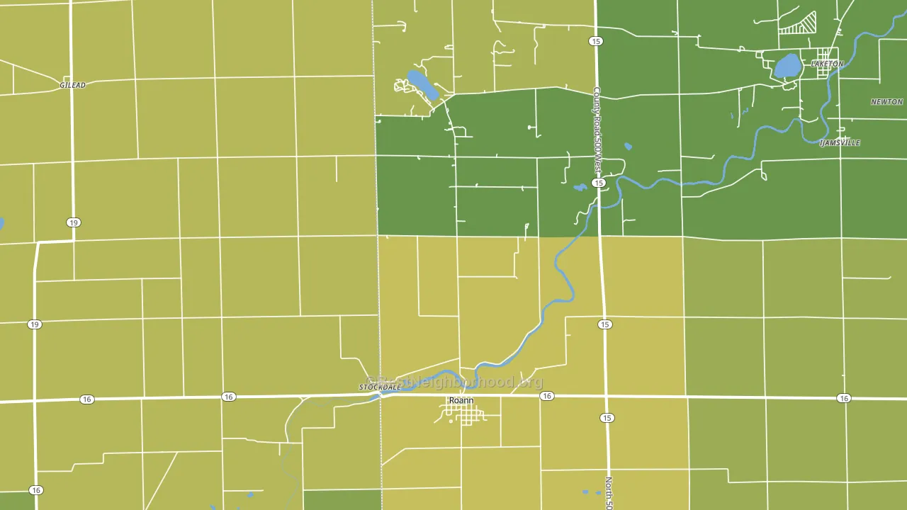 46974, IN block-group voter-turnout map