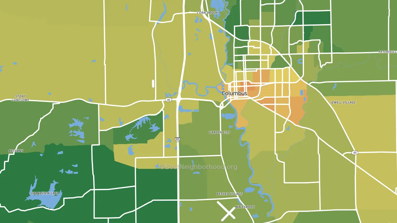 47201, IN block-group voter-turnout map
