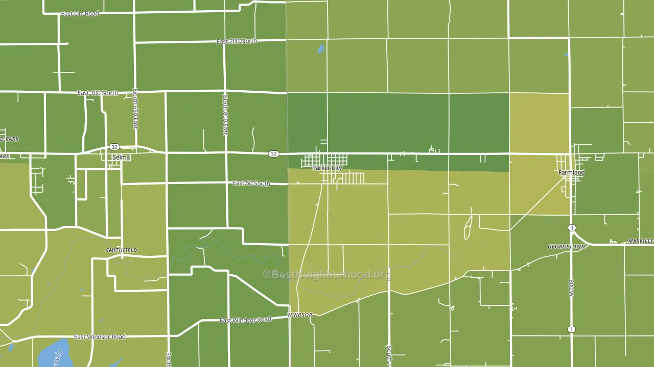 47368, IN block-group voter-turnout map