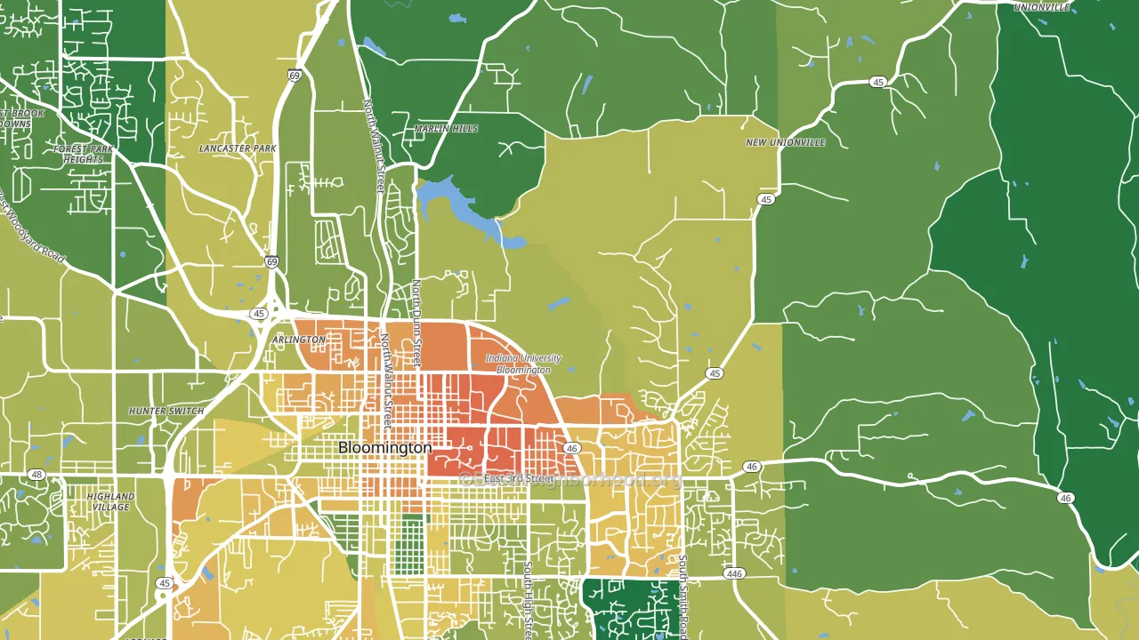 47408, IN block-group voter-turnout map