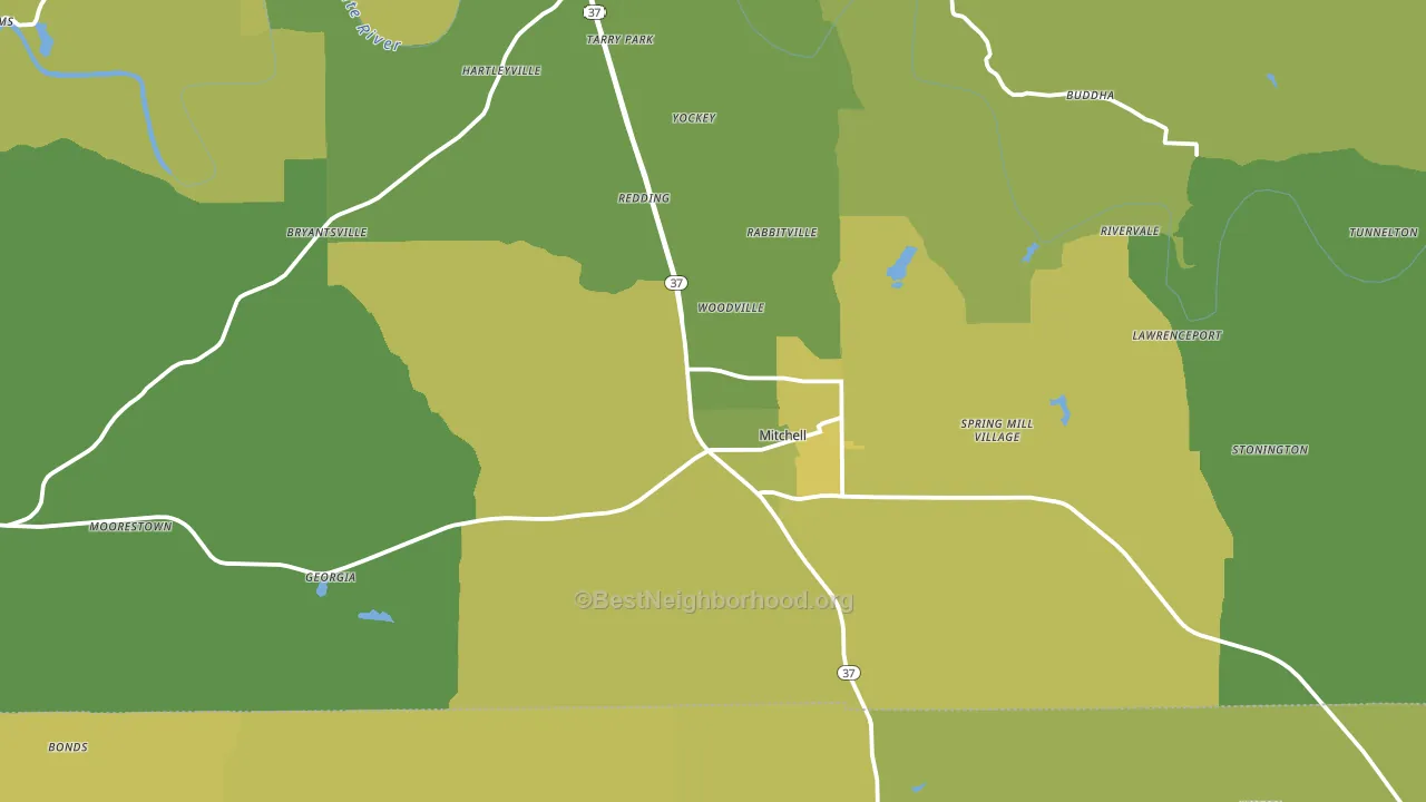 47446, IN block-group voter-turnout map