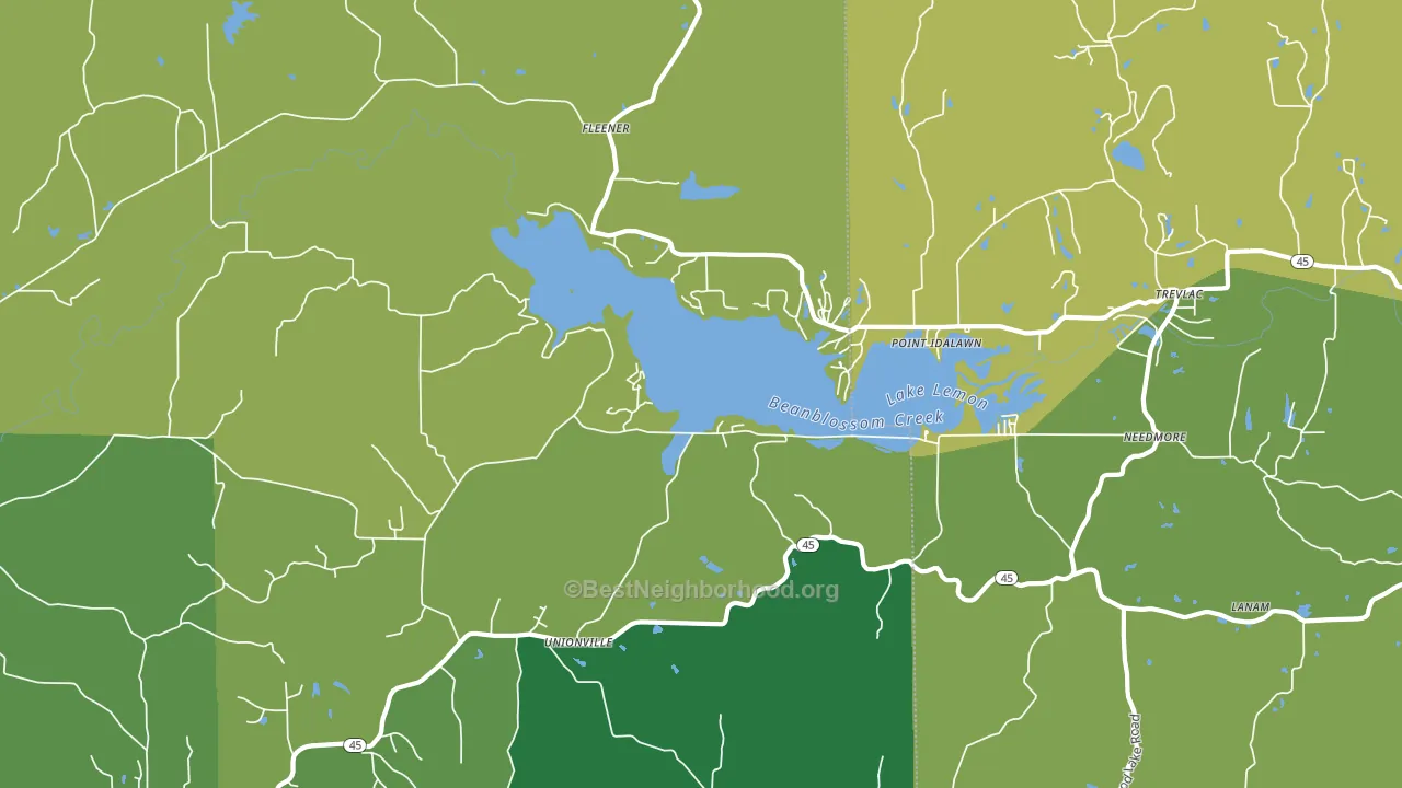 47468, IN block-group voter-turnout map