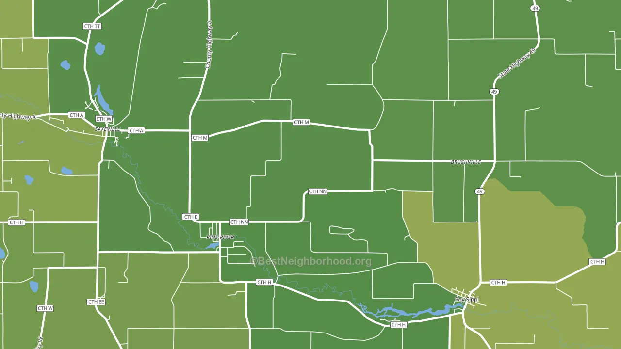 54965, WI block-group voter-turnout map