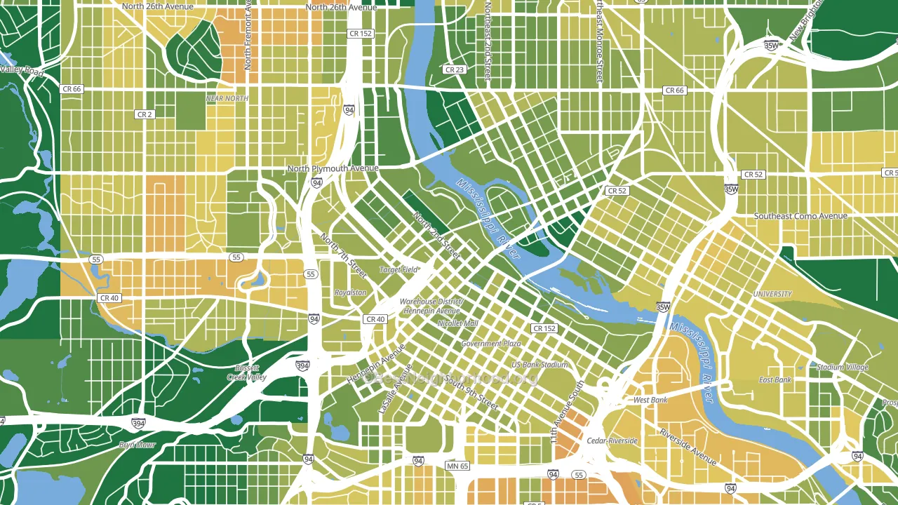55401, MN block-group voter-turnout map