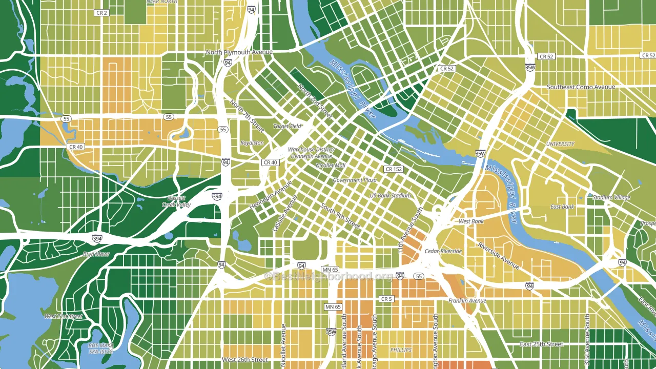 55402, MN block-group voter-turnout map