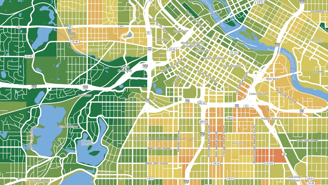 55403, MN block-group voter-turnout map