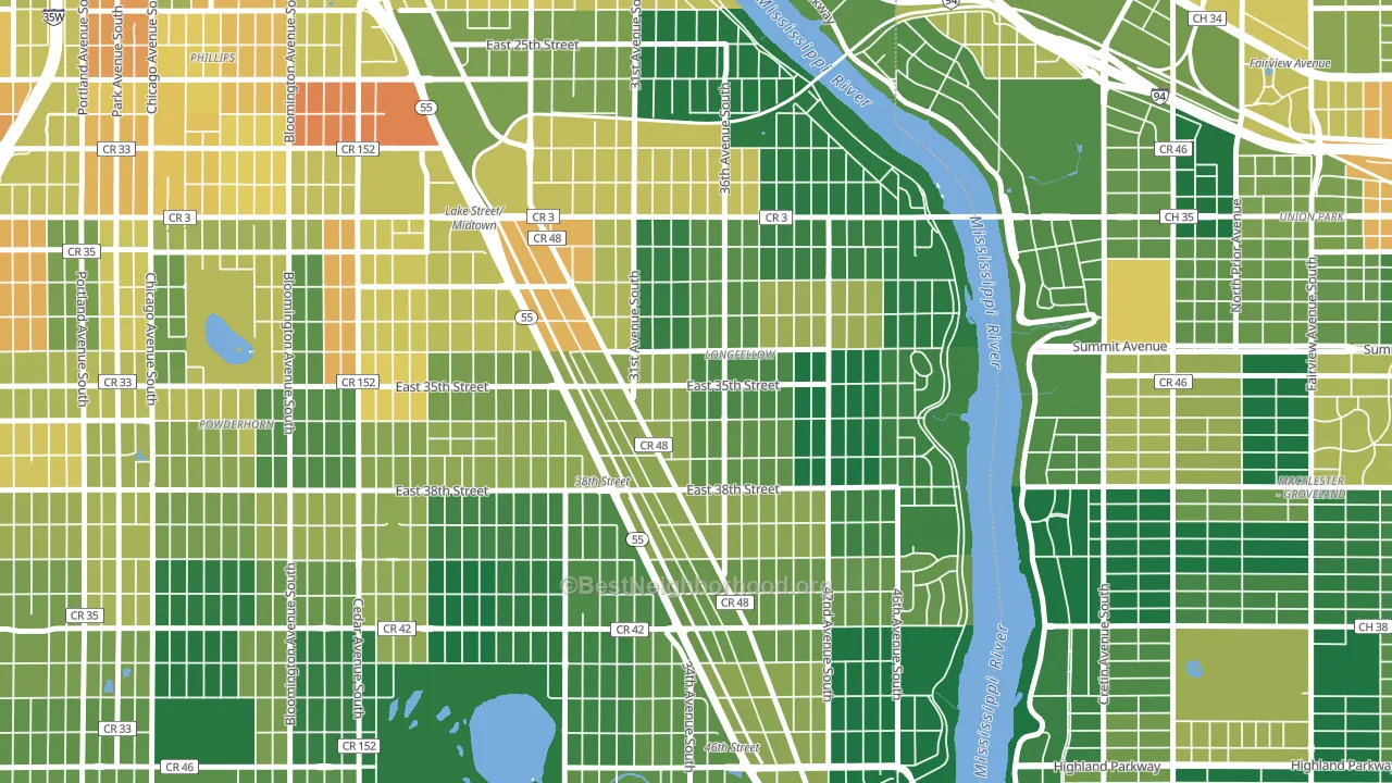 55406, MN block-group voter-turnout map