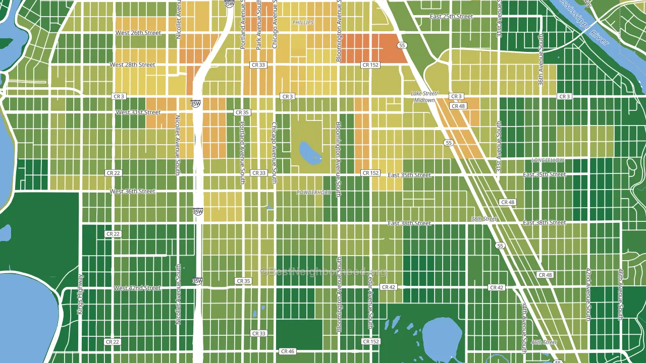 55407, MN block-group voter-turnout map